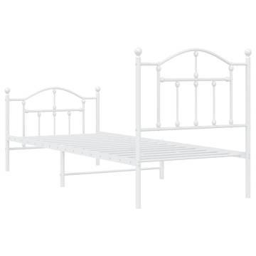 Elegant White Metal Bed Frame with Headboard 90x190 cm Single