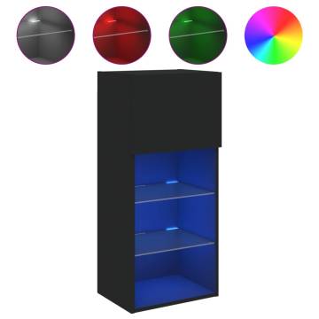 Stylish Black TV Cabinet with LED Lights - 40.5x30x90 cm