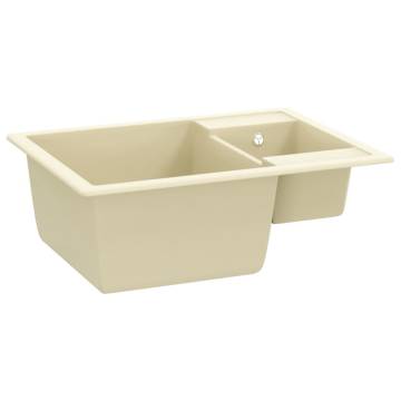 Beige Granite Double Basin Kitchen Sink with Overflow Hole