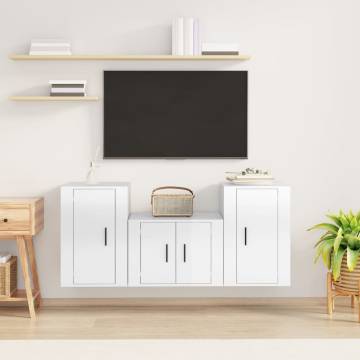 3 Piece High Gloss White TV Cabinet Set | HipoMarket