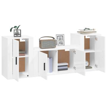 3 Piece High Gloss White TV Cabinet Set | HipoMarket