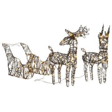 Warm White Rattan Christmas Reindeer & Sleigh - 160 LEDs