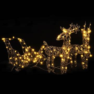 Warm White Rattan Christmas Reindeer & Sleigh - 160 LEDs