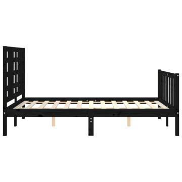 Solid Wood Black Bed Frame with Headboard - 140x200 cm