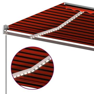 Manual Retractable Awning with LED 6x3 m - Orange & Brown