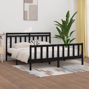 Black Solid Wood Pine Bed Frame 200x200 cm - Hipomarket