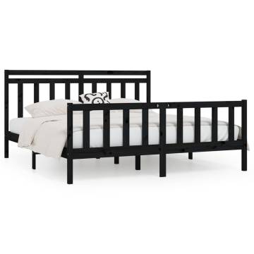 Black Solid Wood Pine Bed Frame 200x200 cm - Hipomarket