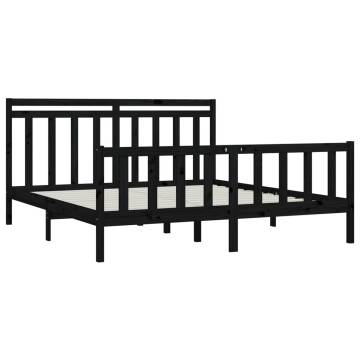 Black Solid Wood Pine Bed Frame 200x200 cm - Hipomarket