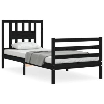 Black Bed Frame with Headboard - 100x200 cm Solid Wood