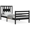 Black Bed Frame with Headboard - 100x200 cm Solid Wood