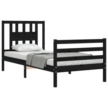 Black Bed Frame with Headboard - 100x200 cm Solid Wood