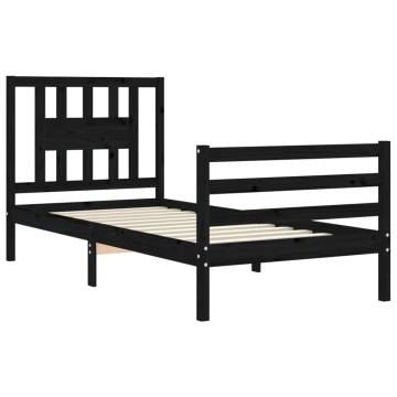 Black Bed Frame with Headboard - 100x200 cm Solid Wood