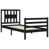 Black Bed Frame with Headboard - 100x200 cm Solid Wood