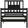 Black Bed Frame with Headboard - 100x200 cm Solid Wood