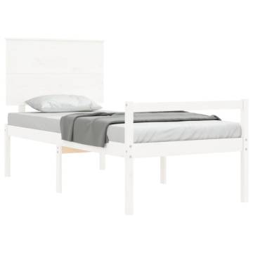 White Solid Wood Bed Frame with Headboard 100x200 cm - HipoMarket