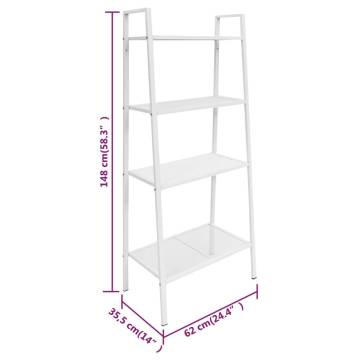 Ladder Bookcase 4 Tiers Metal White - Stylish & Compact Storage