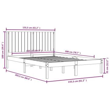 Solid Wood King Size Bed Frame 150x200 cm - Modern Design