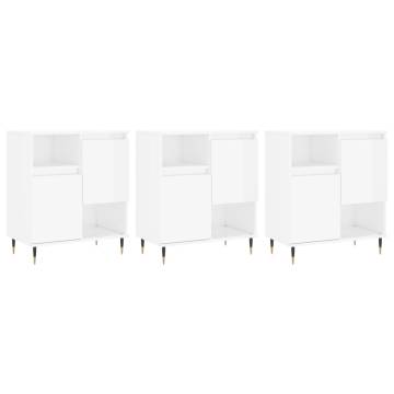 High Gloss White Sideboards - 3 pcs Engineered Wood