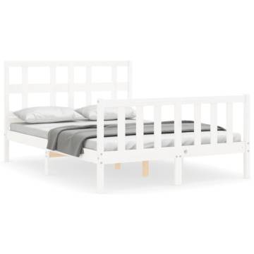 White Bed Frame with Headboard - 140x200 cm Solid Wood