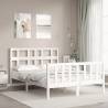 White Bed Frame with Headboard - 140x200 cm Solid Wood