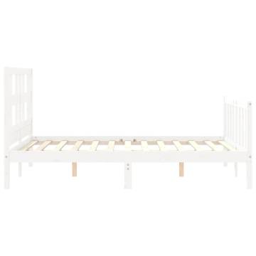 White Bed Frame with Headboard - 140x200 cm Solid Wood