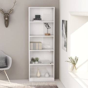 5-Tier High Gloss White Book Cabinet - Stylish Home Storage