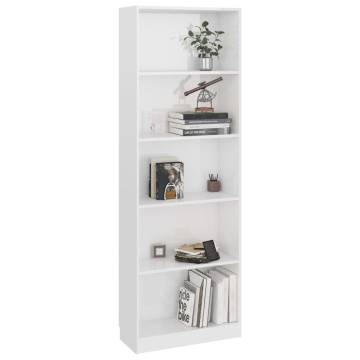 5-Tier High Gloss White Book Cabinet - Stylish Home Storage