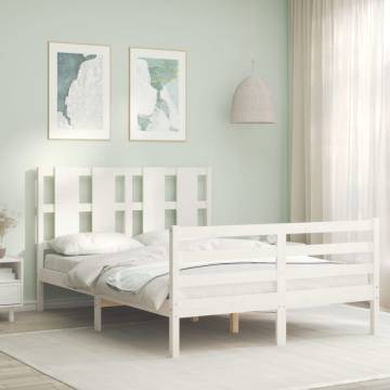 Stylish White Bed Frame with Headboard - 140x190 cm Solid Wood