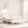 Stylish White Bed Frame with Headboard - 140x190 cm Solid Wood