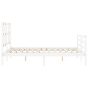 Stylish White Bed Frame with Headboard - 140x190 cm Solid Wood