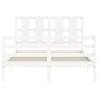 Stylish White Bed Frame with Headboard - 140x190 cm Solid Wood