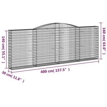 Arched Gabion Baskets - 6 pcs Galvanised Iron for Your Garden