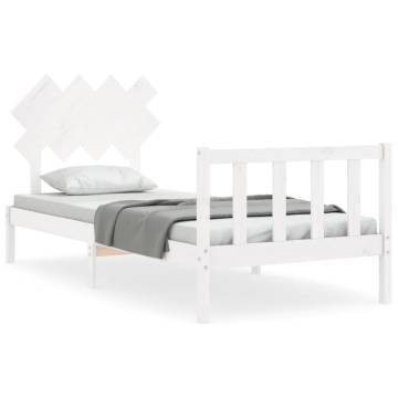 White Bed Frame with Headboard - 90x200 cm Solid Wood