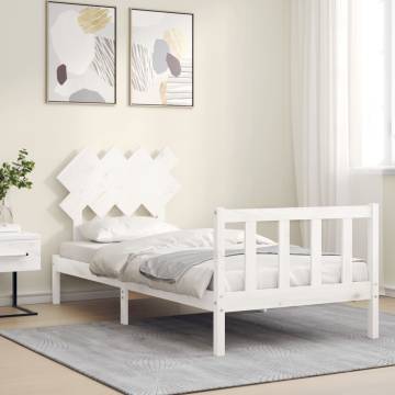 White Bed Frame with Headboard - 90x200 cm Solid Wood