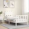 White Bed Frame with Headboard - 90x200 cm Solid Wood