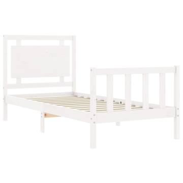 White Bed Frame with Headboard - 90x200 cm Solid Wood