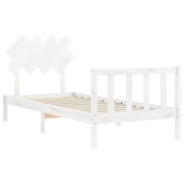 White Bed Frame with Headboard - 90x200 cm Solid Wood