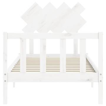 White Bed Frame with Headboard - 90x200 cm Solid Wood