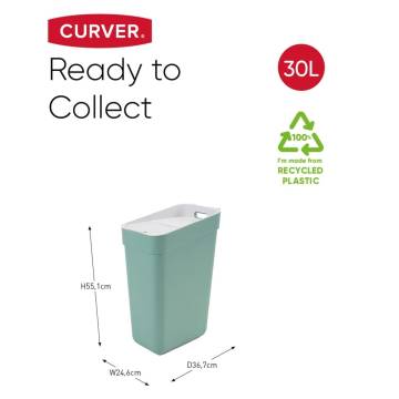 Curver 30L Trash Can - Mint Green for Easy Waste Separation