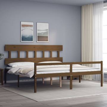 Honey Brown Solid Wood Bed Frame with Headboard - 200x200 cm