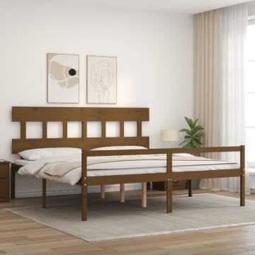 Honey Brown Solid Wood Bed Frame with Headboard - 200x200 cm