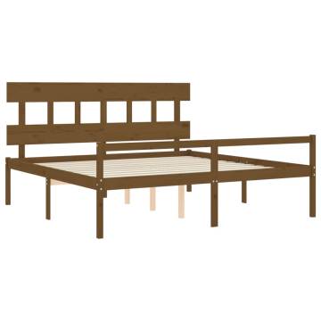 Honey Brown Solid Wood Bed Frame with Headboard - 200x200 cm