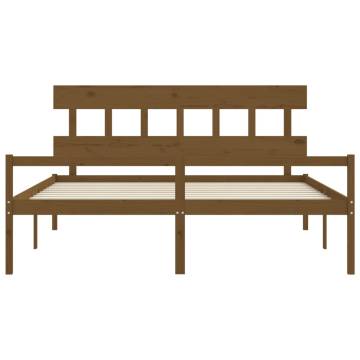 Honey Brown Solid Wood Bed Frame with Headboard - 200x200 cm