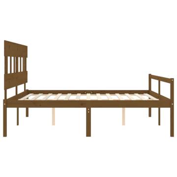 Honey Brown Solid Wood Bed Frame with Headboard - 200x200 cm