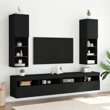 Stylish Black TV Cabinets with RGB LED Lights - Set of 2