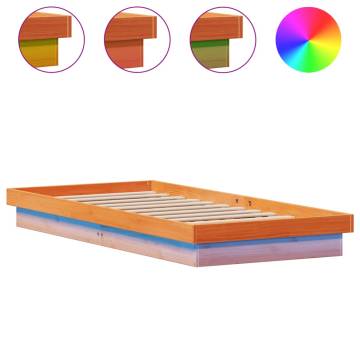 LED Bed Frame Wax Brown 100x200 cm - Solid Pine Wood Design