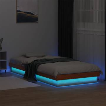 LED Bed Frame Wax Brown 100x200 cm - Solid Pine Wood Design