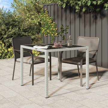 Stylish Garden Table 90x90 cm - Tempered Glass & Poly Rattan