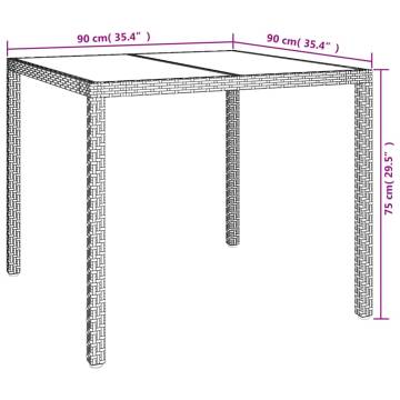 Stylish Garden Table 90x90 cm - Tempered Glass & Poly Rattan