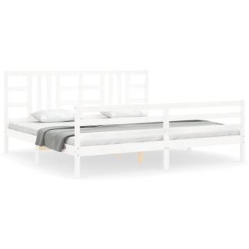 White 200x200 cm Solid Wood Bed Frame with Headboard